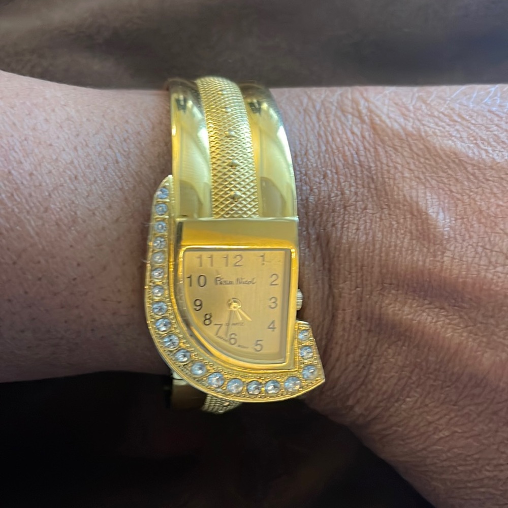 Pieve Nicol gold tone & faux diamond Art Deco watch with new battery used